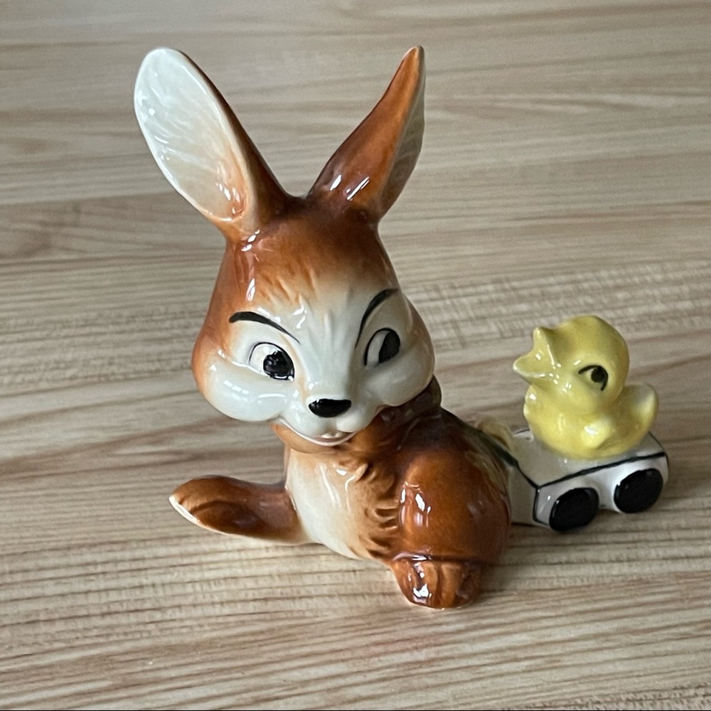 Goebel W Germany Vintage Bunny Pulling Duckling On Wagon